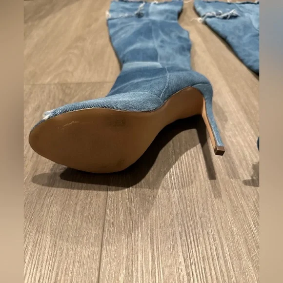 Women's Over-the-Knee Peep-Toe Denim Boots - Blue - Picture 8 of 9